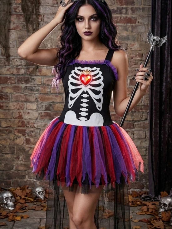 Other - Teen Skeleton Queen Kids Costume With Head Piece- Size Large 13-16 Adult XS